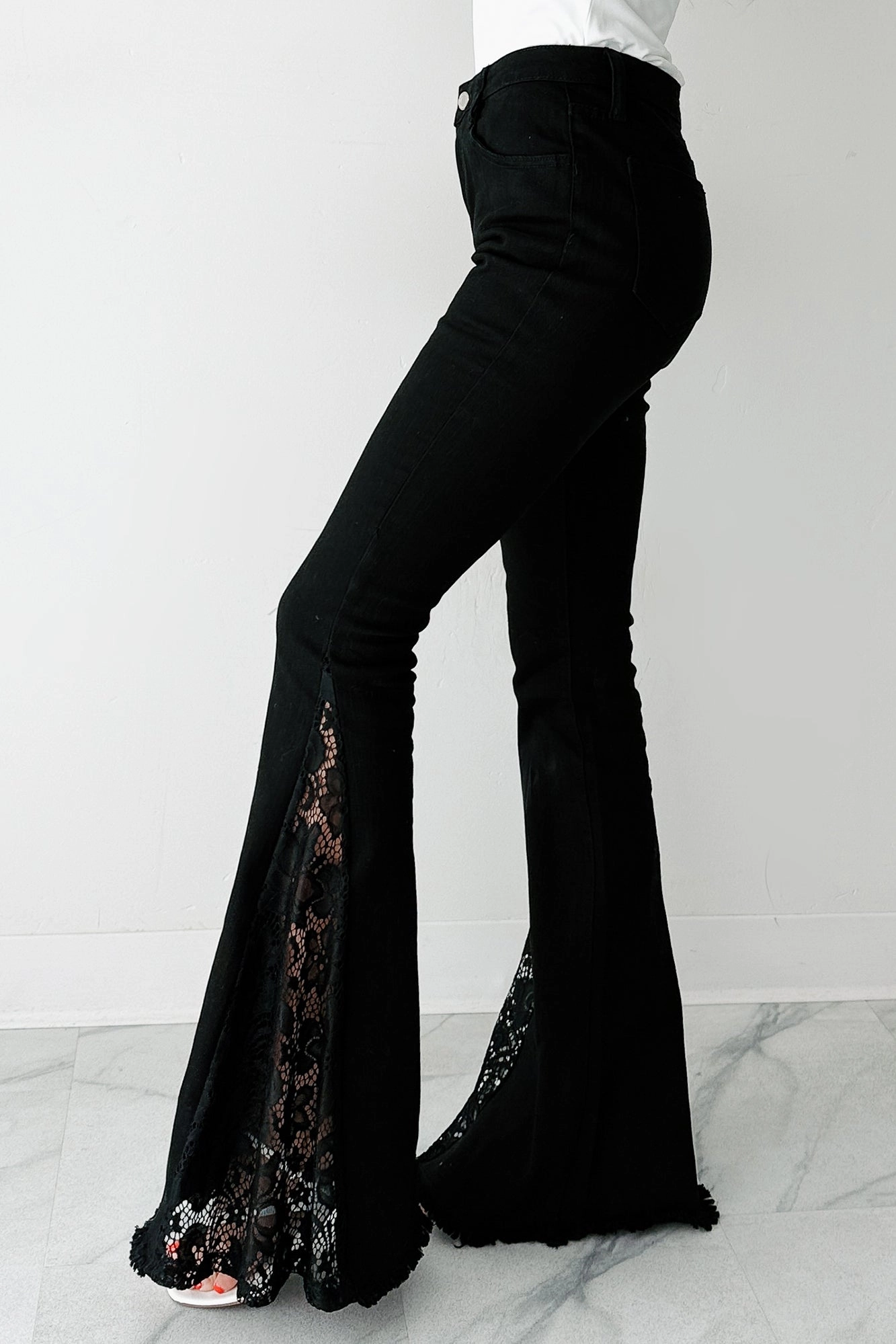 Coraline Saint & Hearts Lace Flare Jeans (Black)