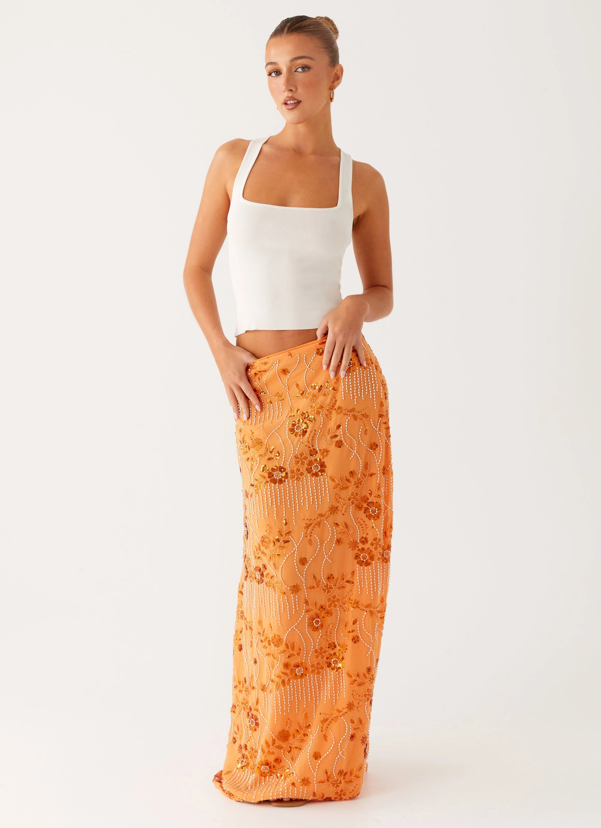 Corinna Low Rise Sequin Maxi Skirt - Orange