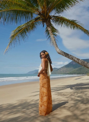 Corinna Low Rise Sequin Maxi Skirt - Orange Corinna Low Rise Sequin Maxi Skirt - Orange