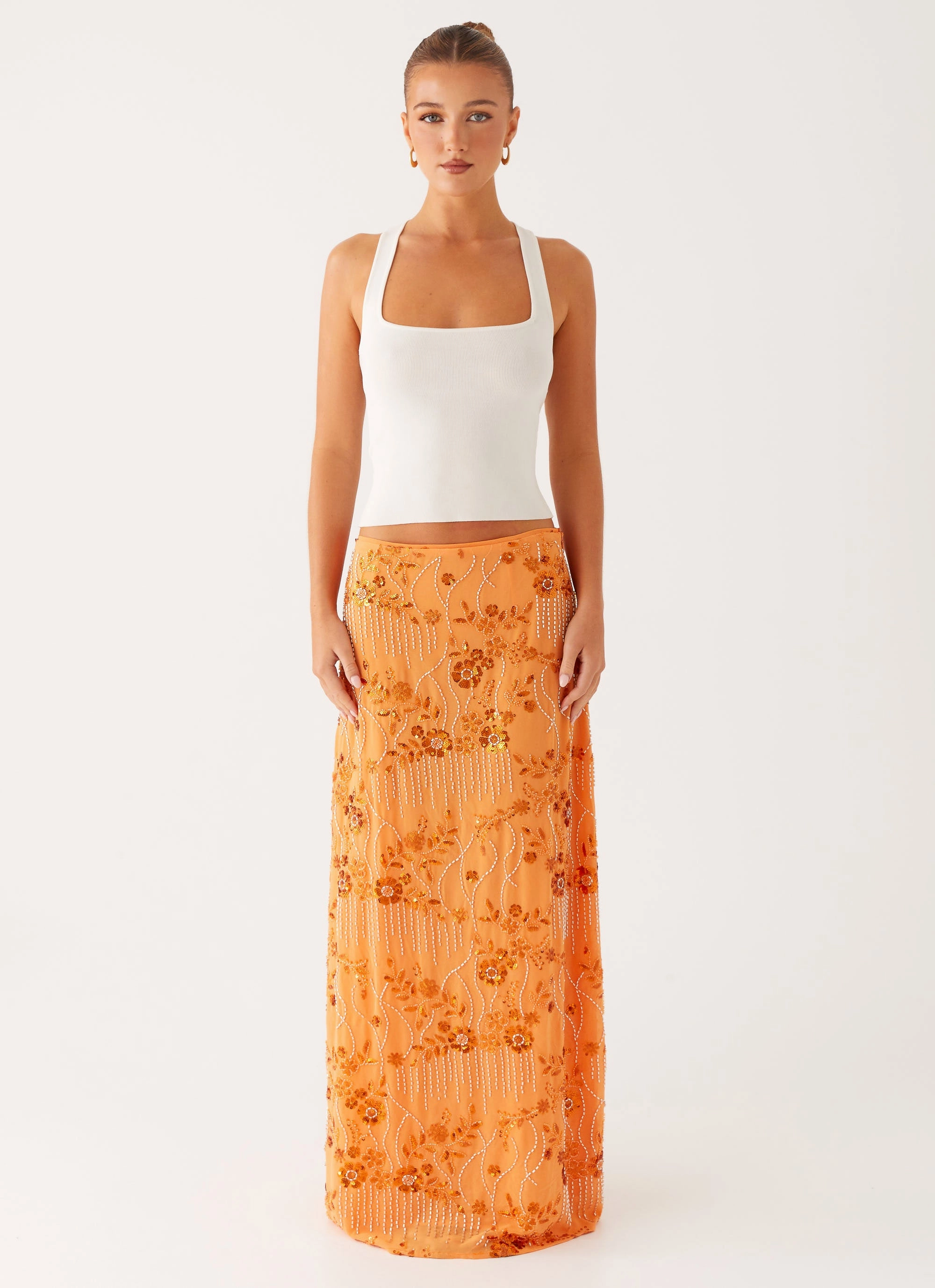 Corinna Low Rise Sequin Maxi Skirt - Orange