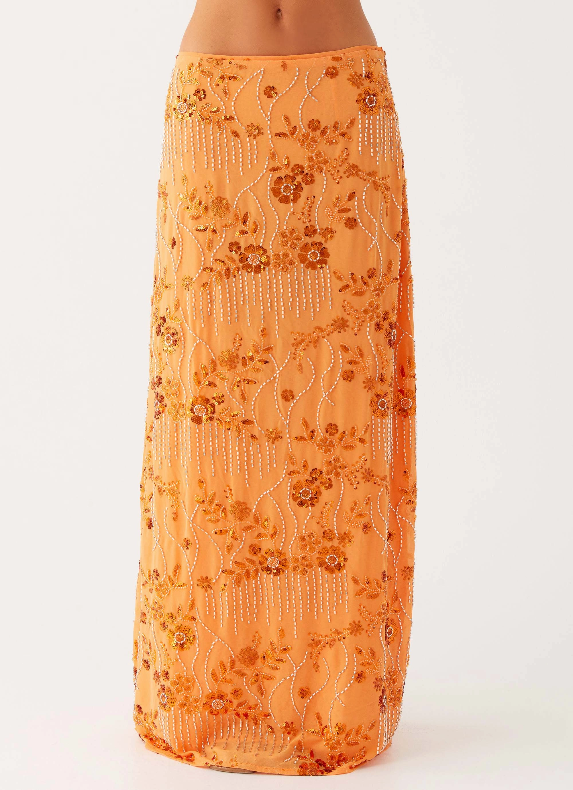 Corinna Low Rise Sequin Maxi Skirt - Orange