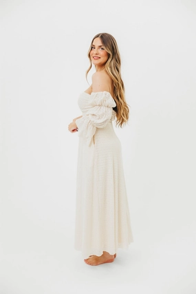 Corrine Tiered Sleeve Maxi Dress in Ivory Cream Corrine Tiered Sleeve Maxi Dress in Ivory Cream