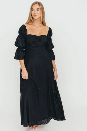 Corrine Tiered Sleeve Maxi Dress with Pockets in Black - Bump Friendly Corrine Tiered Sleeve Maxi Dress with Pockets in Black - Bump Friendly