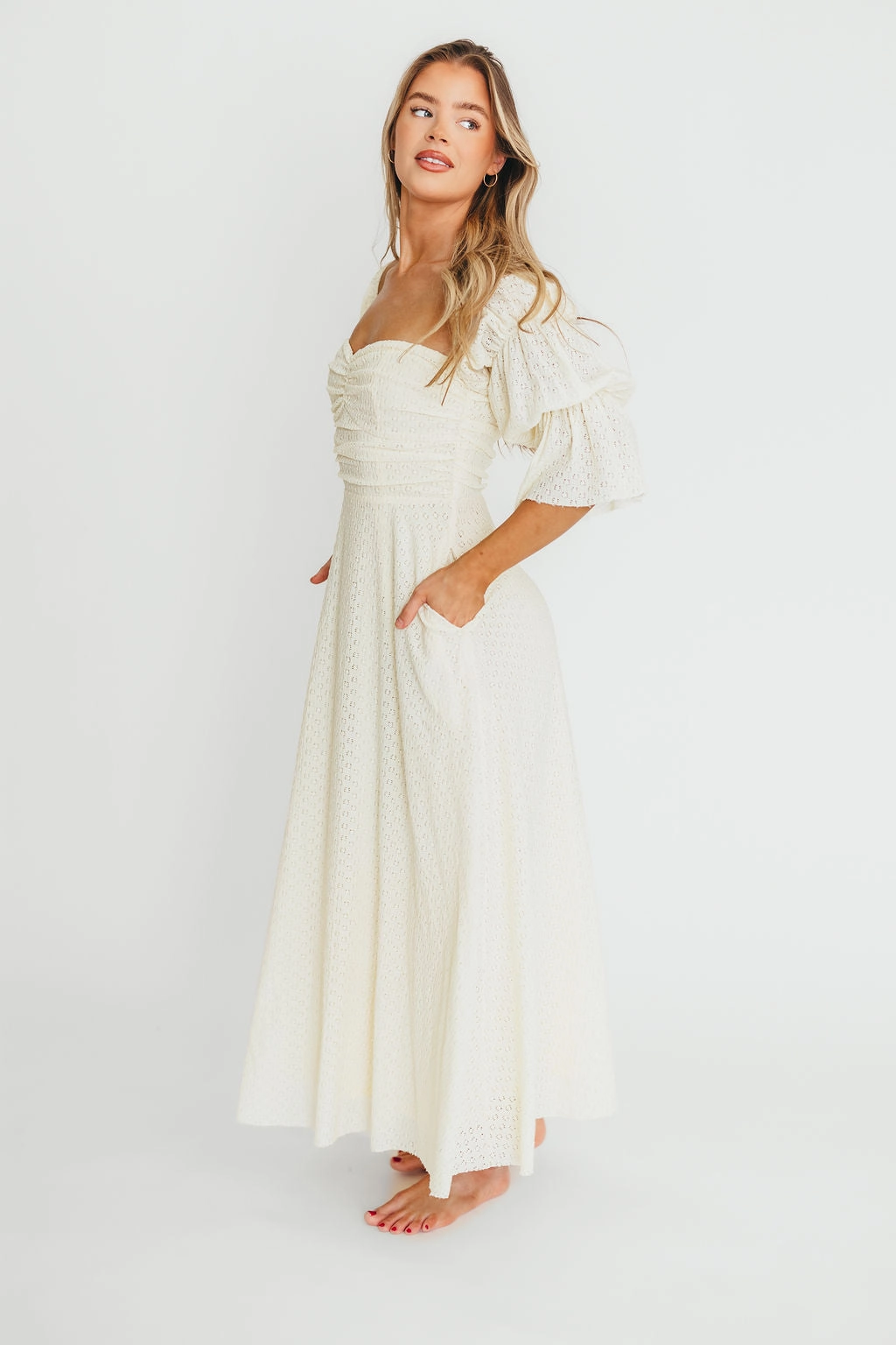 Corrine Tiered Sleeve Maxi Dress with Pockets in Butter Yellow - Bump Friendly