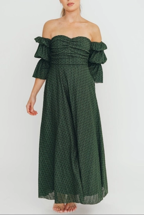 Corrine Tiered Sleeve Maxi Dress with Pockets in Hunter Green - Bump Friendly Corrine Tiered Sleeve Maxi Dress with Pockets in Hunter Green - Bump Friendly