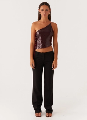 Cosmopolitan One Shoulder Top - Maroon Cosmopolitan One Shoulder Top - Maroon