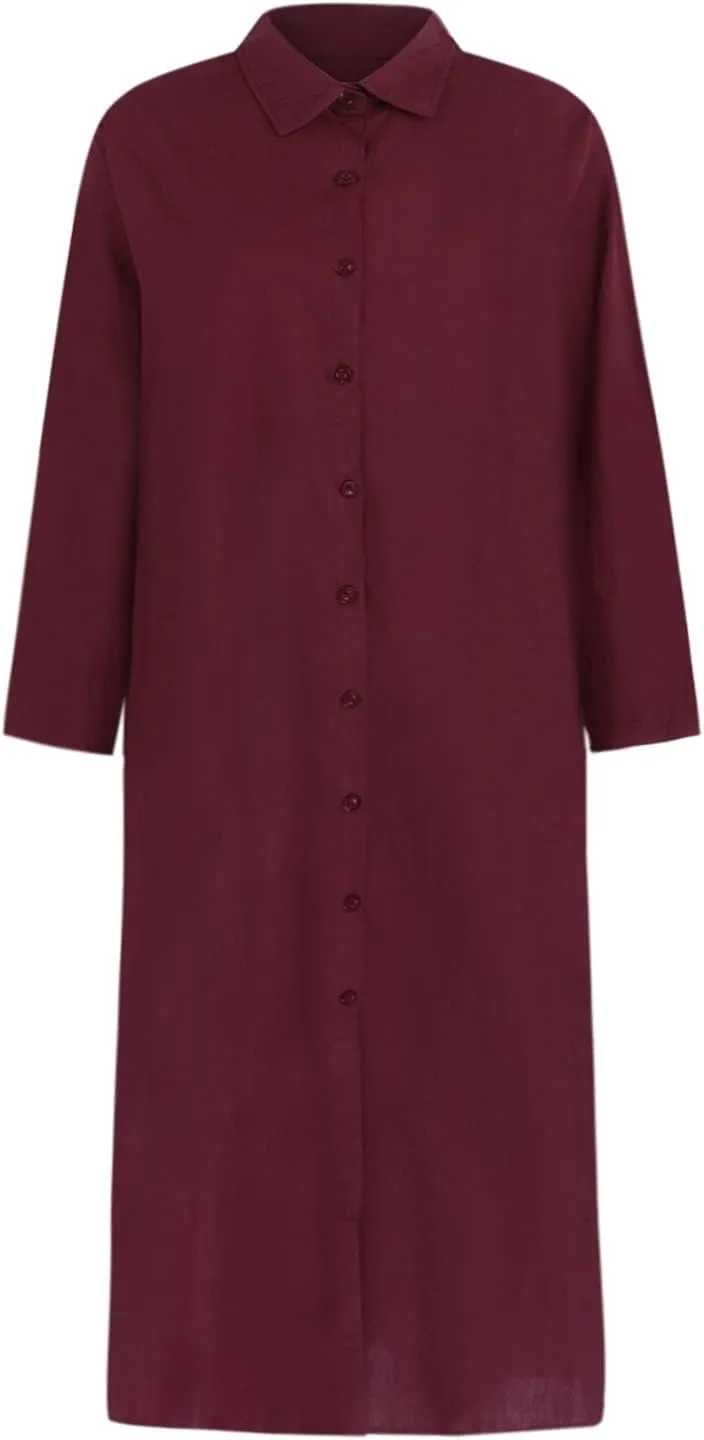 Cotton Linen Maxi Dress Women's Casual Button Down Dress Linen Long Shirt Skirt Kaftans for Women Tshirt Dresses 2025