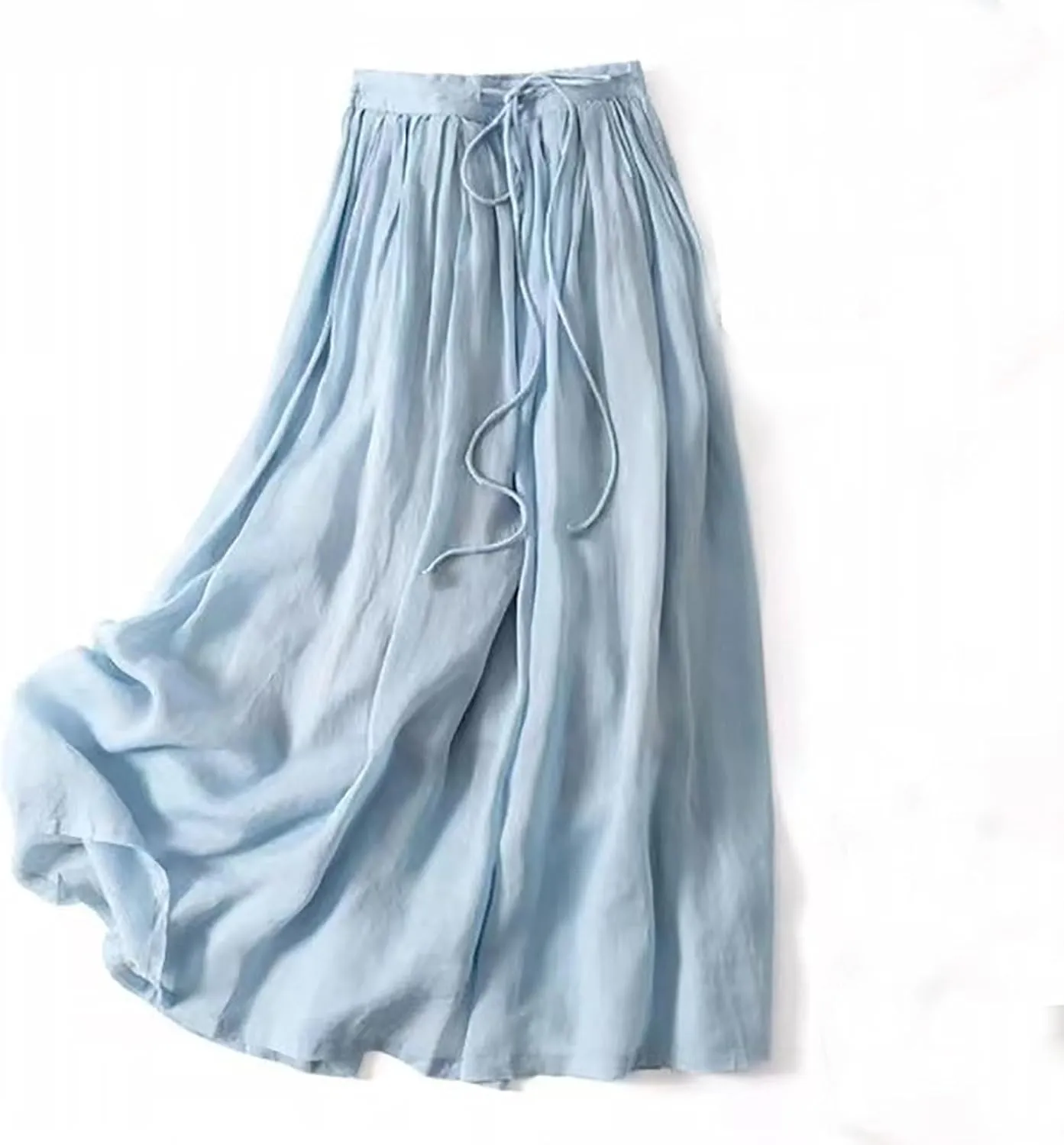 Cotton Linen Maxi Skirts for Women Trendy Summer Comfy Drawstring Waist A Line Dresses Vacation Boho Long Flowy Skirts