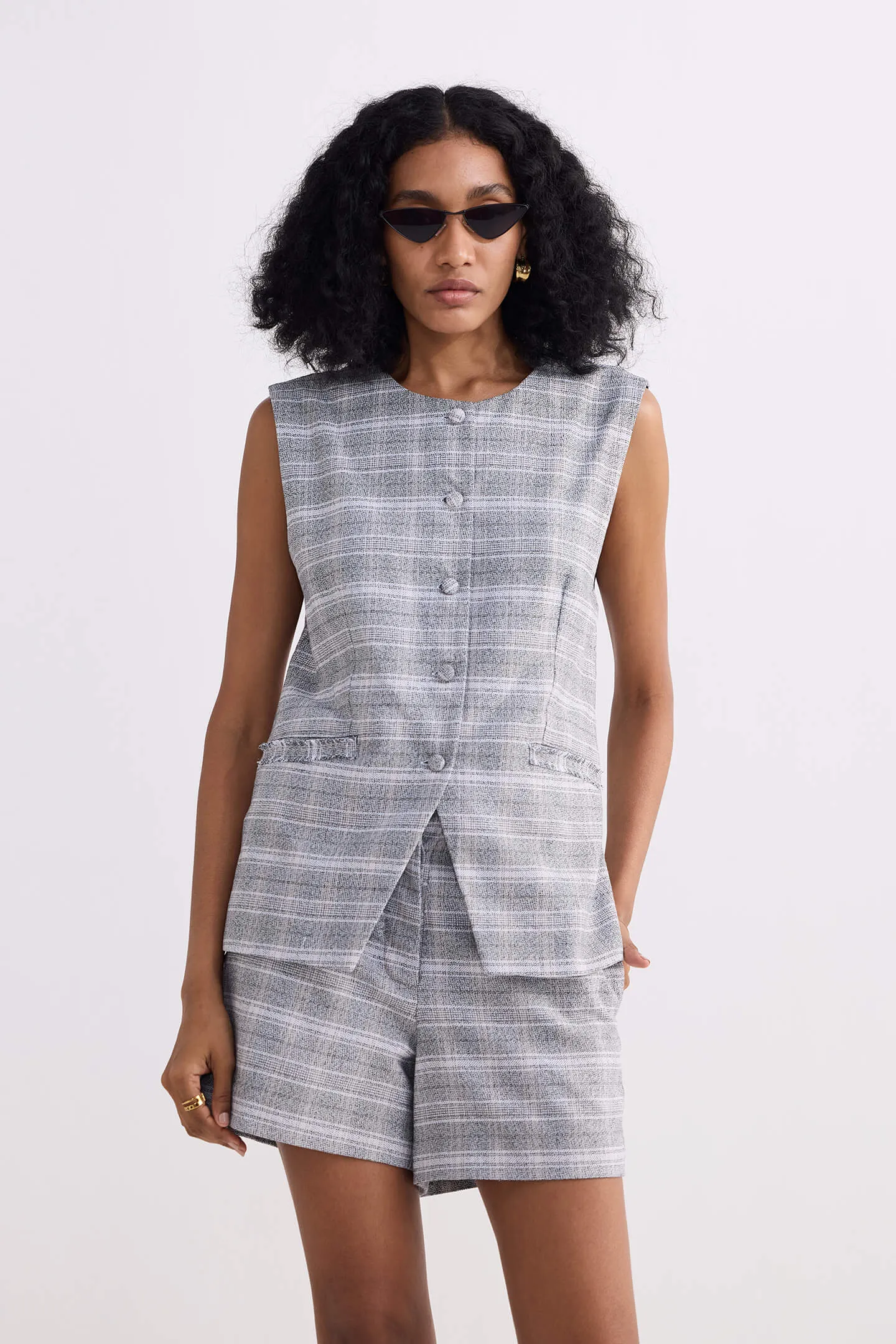 Cotton Tweed Shorts in Grey