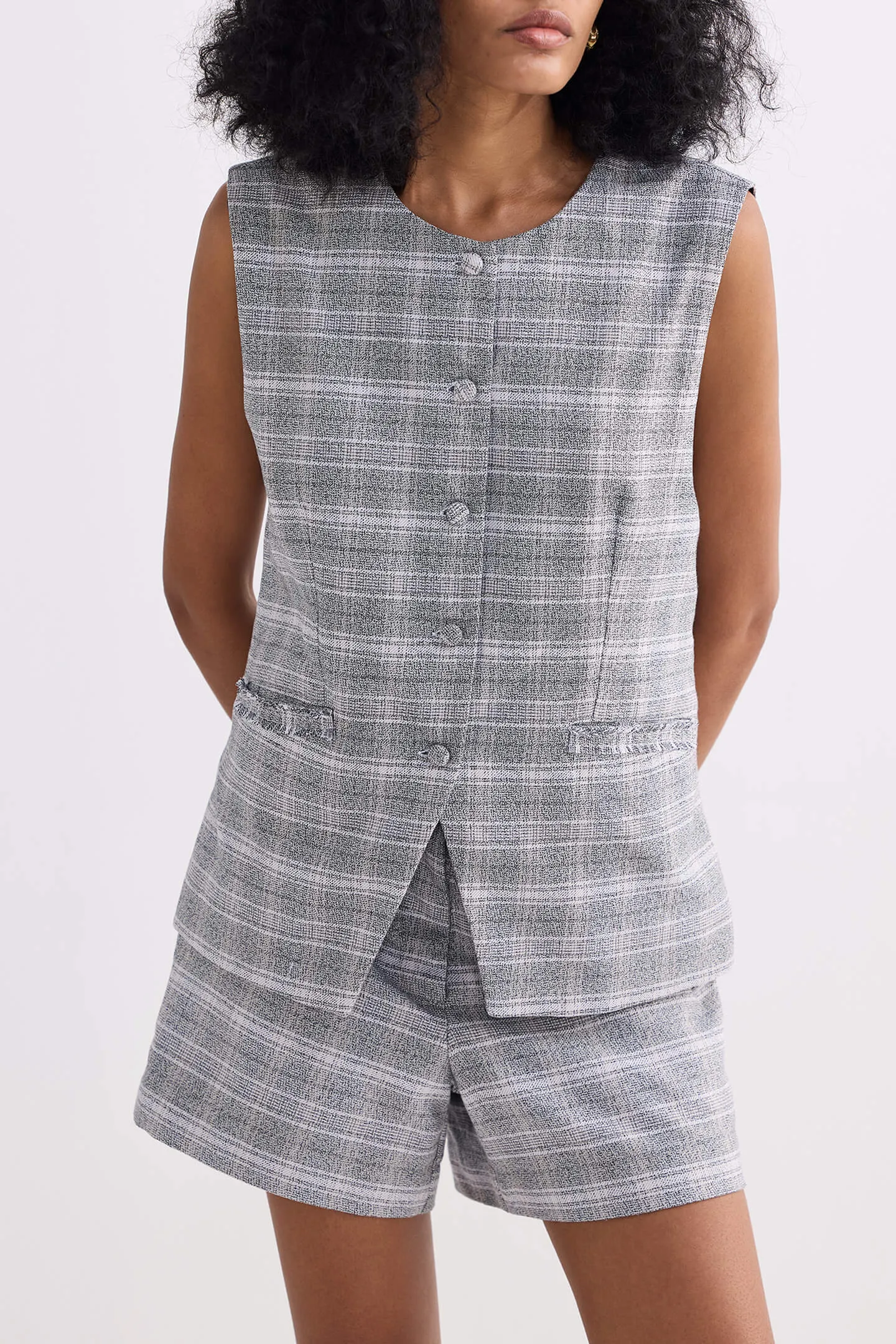 Cotton Tweed Shorts in Grey