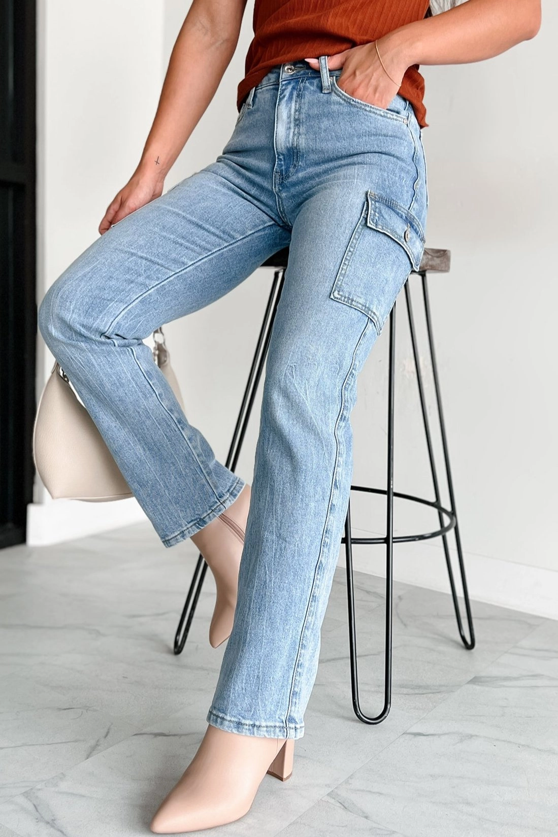 Cova High Rise Special A Cargo Jeans (Medium Dark)