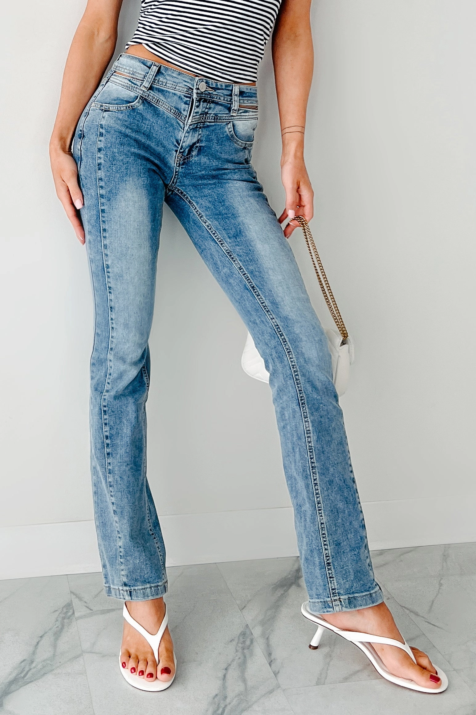 Crawford Almost Famous Cut-Out Waist Bootcut Jeans (Medium)