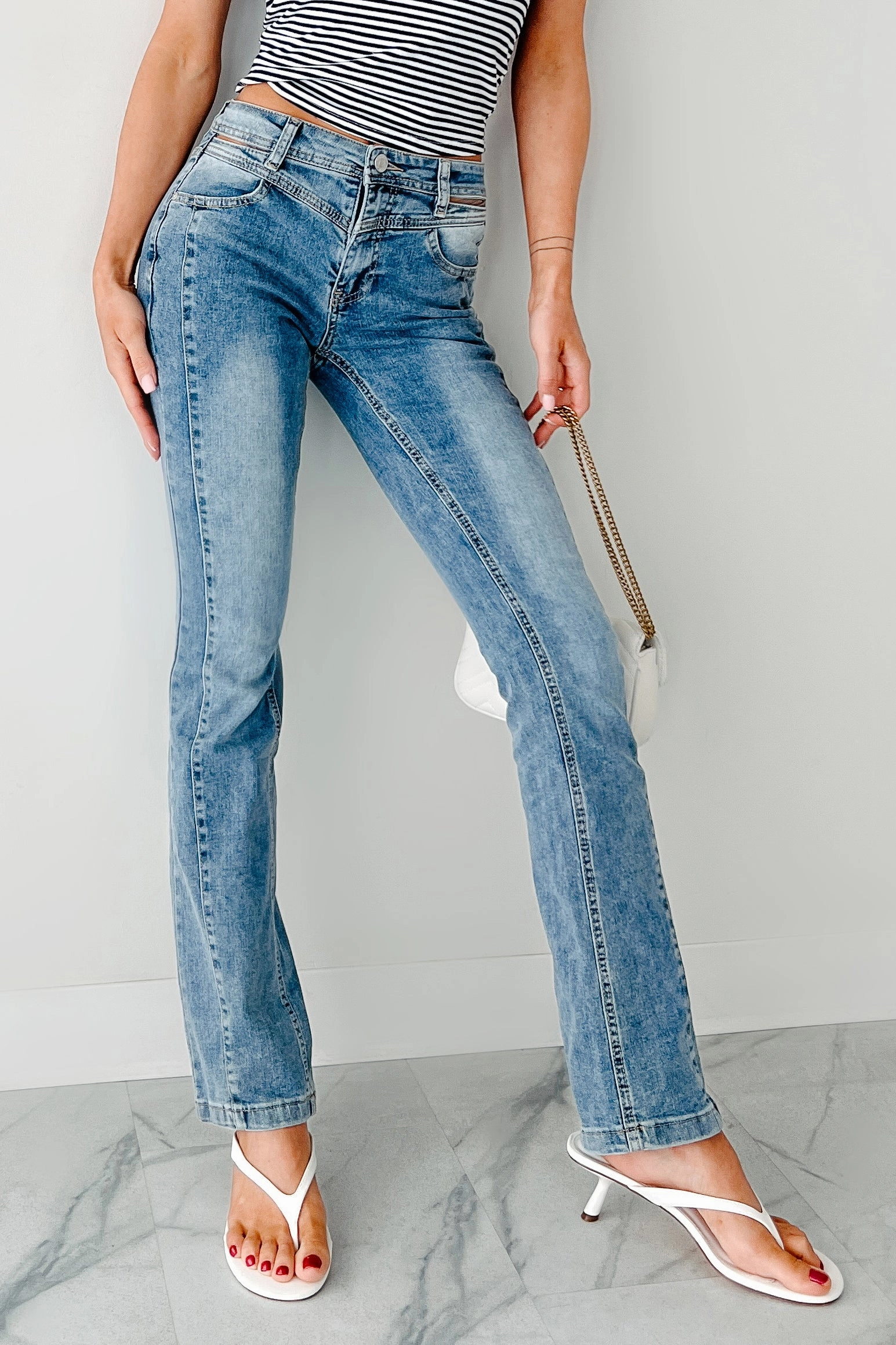 Crawford Almost Famous Cut-Out Waist Bootcut Jeans (Medium)