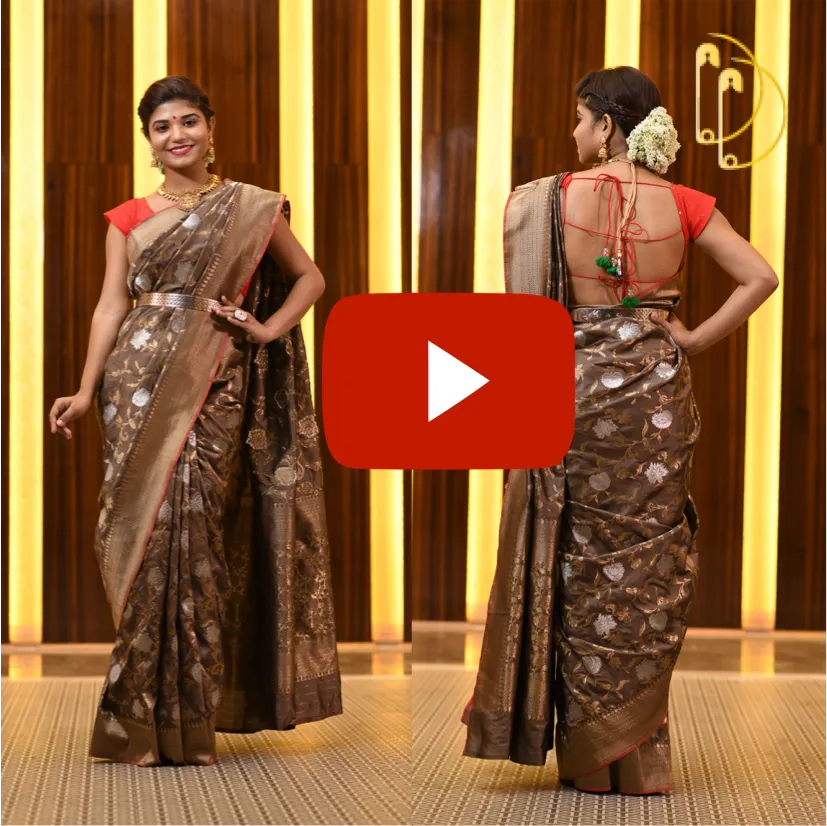 Crazy Chocolate Saree with Silver and Golden Zari