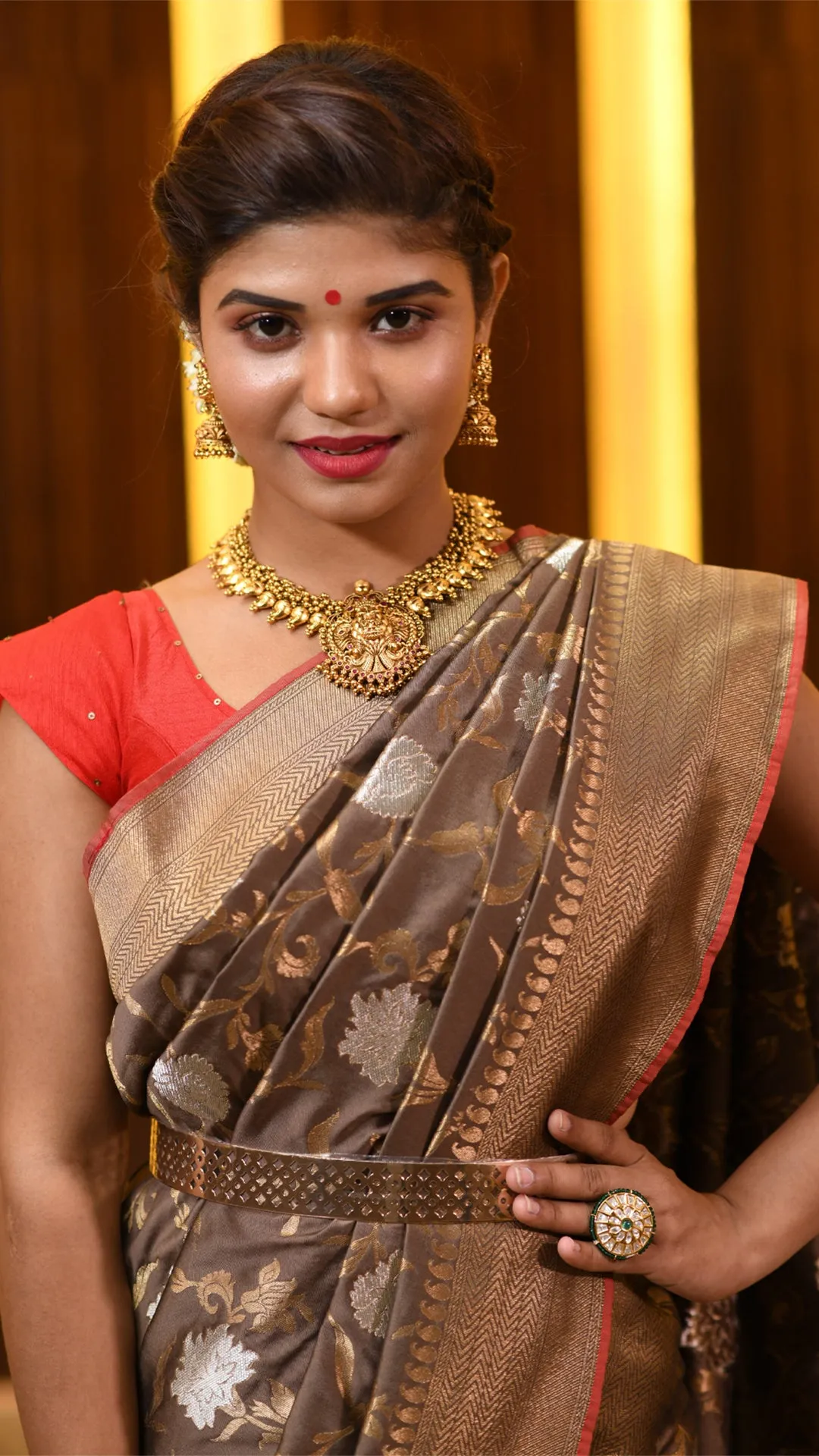 Crazy Chocolate Saree with Silver and Golden Zari
