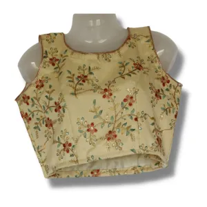 Cream Chanderi Silk Embroidered Sleeveless Blouse, Ready made blouses