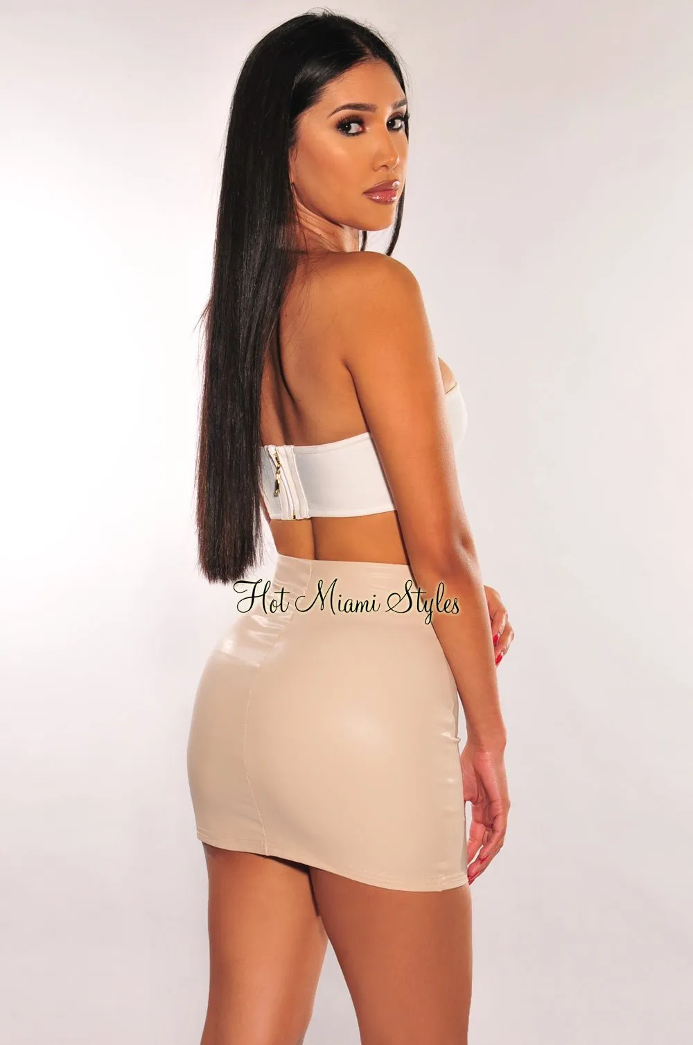 Cream Faux Leather Mini Skirt