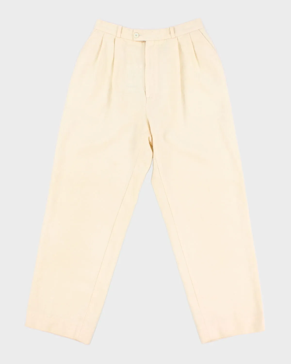 Cream High-Waisted Wool Trousers - S