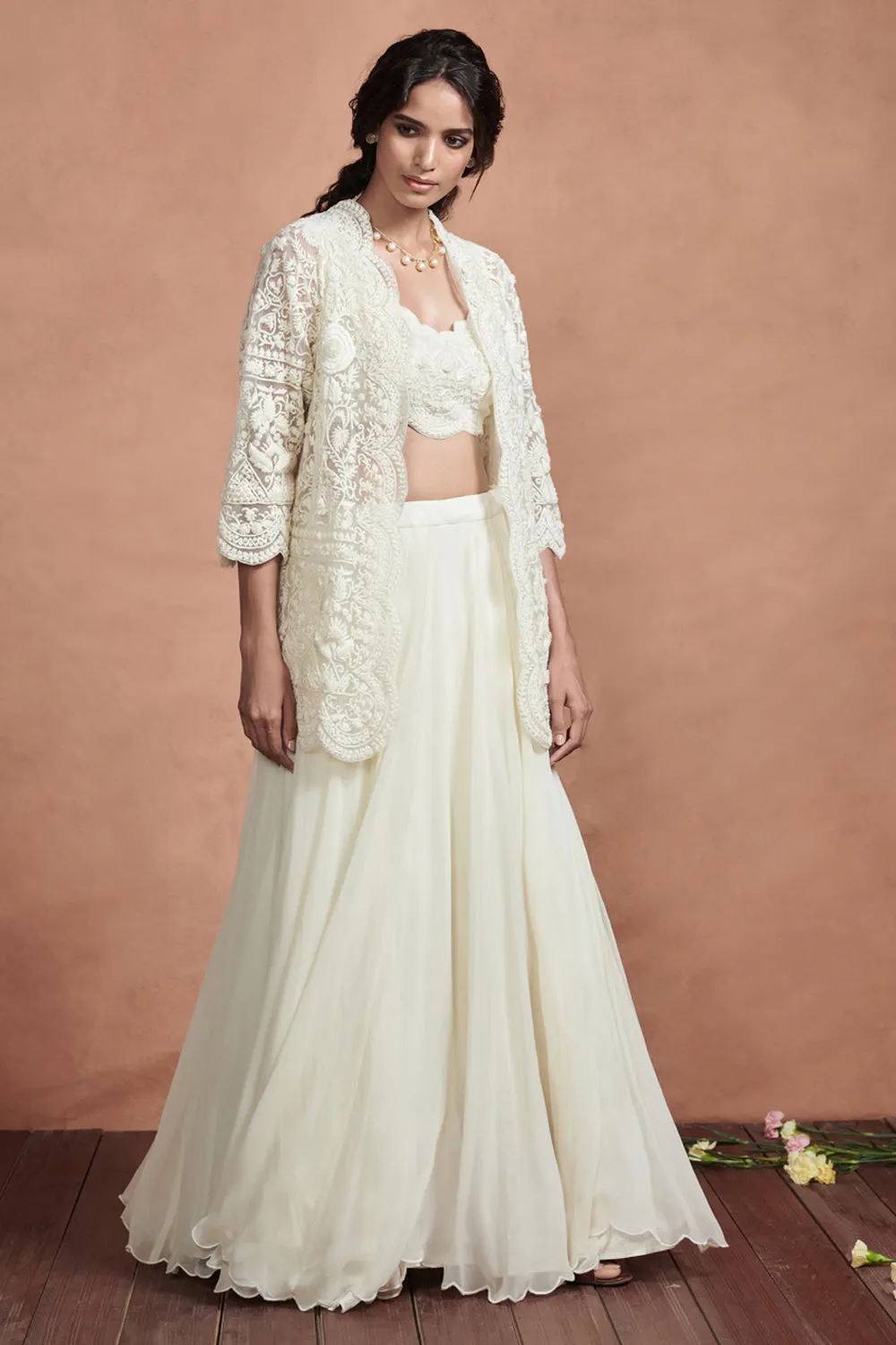 Cream White Lehenga Set