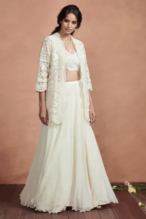 Cream White Lehenga Set