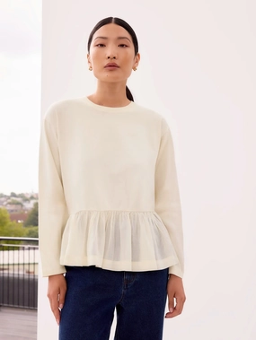 Cream Peplum-Hem Long-Sleeved Organic Cotton T-Shirt Cream Peplum-Hem Long-Sleeved Organic Cotton T-Shirt