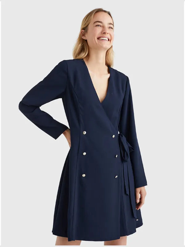 Crepe Wrap Knee Dress Ls