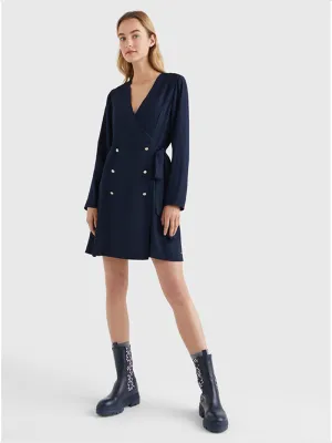 Crepe Wrap Knee Dress Ls