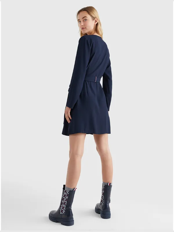 Crepe Wrap Knee Dress Ls