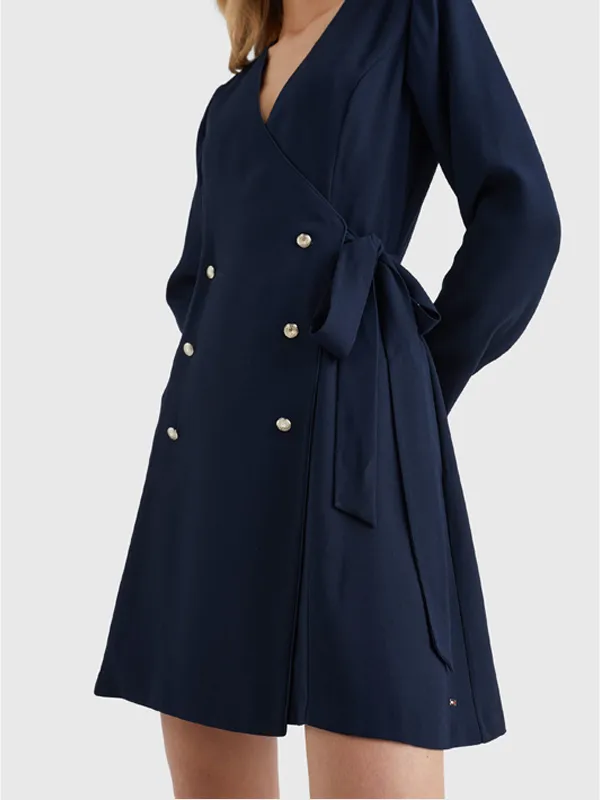 Crepe Wrap Knee Dress Ls