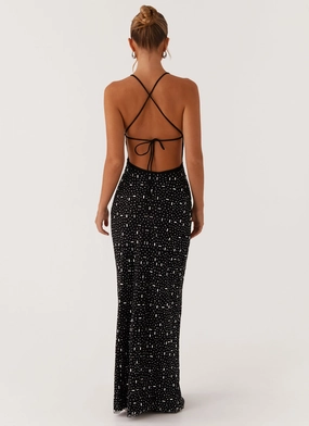 Cressida Rhinestone Mesh Maxi Dress - Black Cressida Rhinestone Mesh Maxi Dress - Black