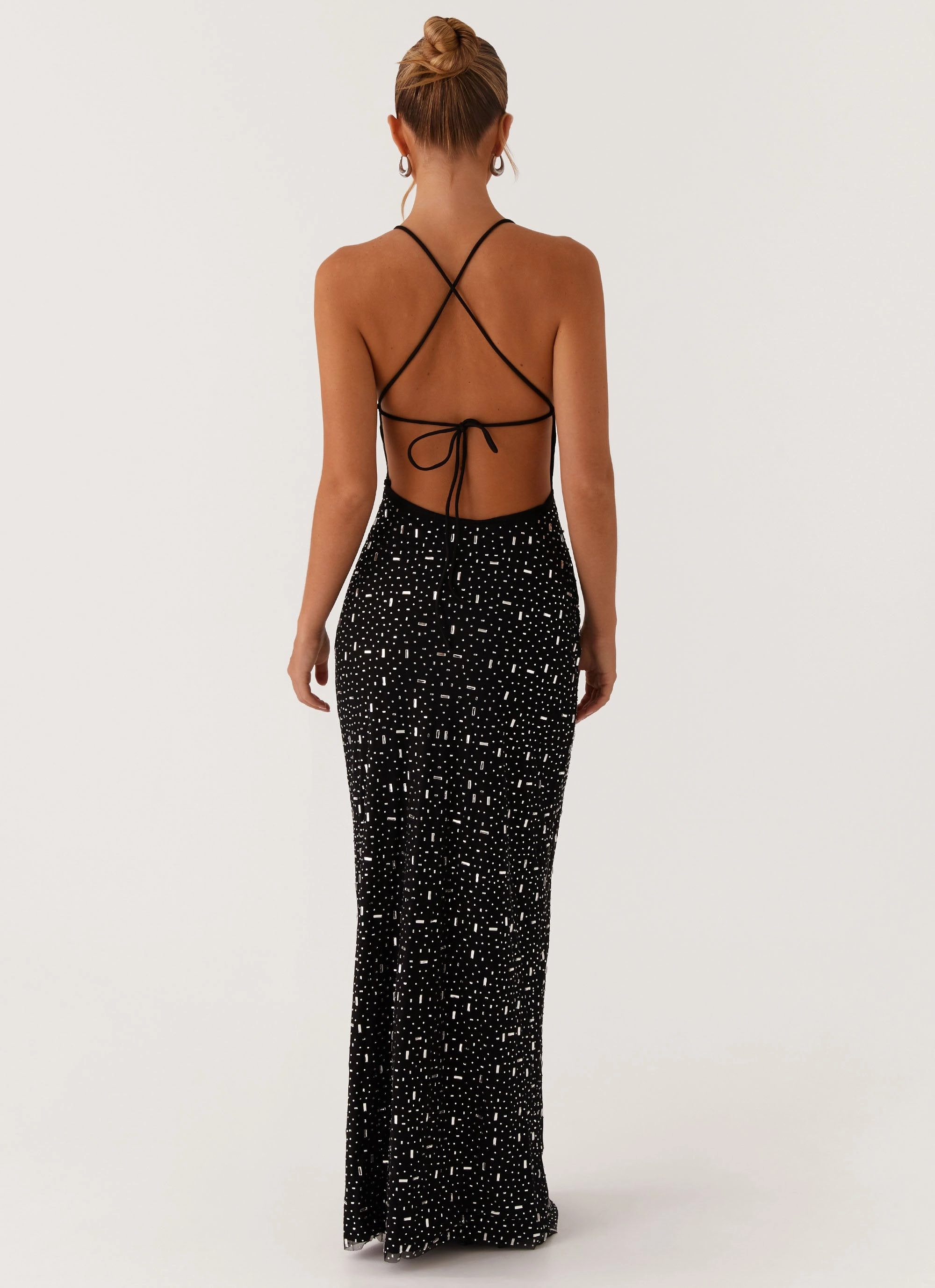 Cressida Rhinestone Mesh Maxi Dress - Black