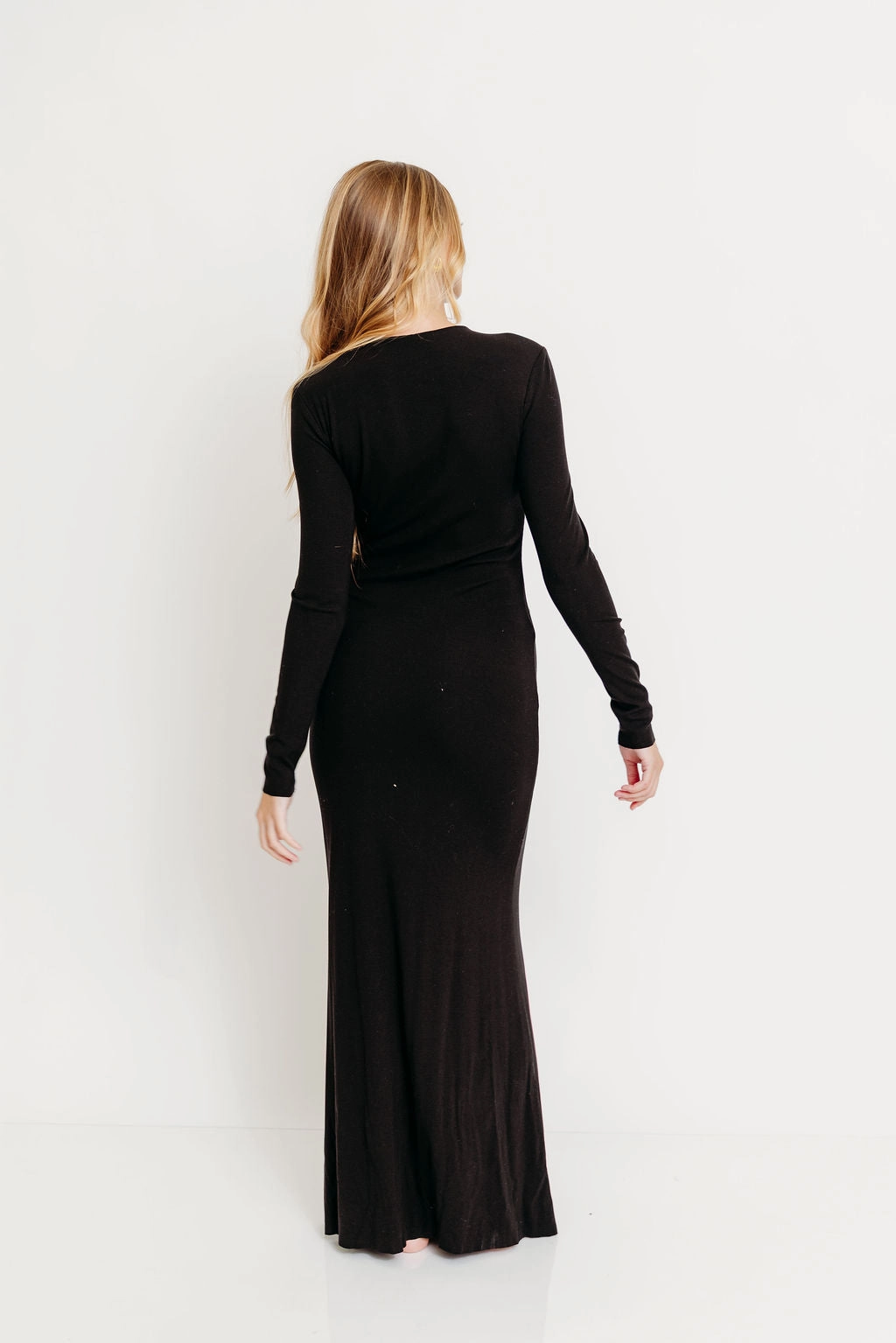 Cru Tiny Ribbed Maxi Dress in Black - Bump Friendly