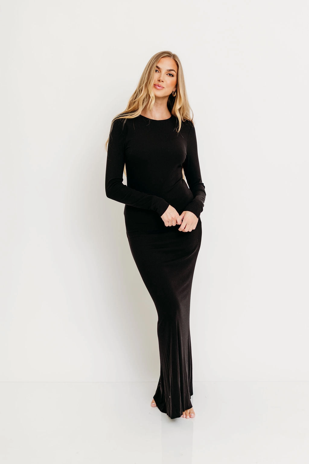 Cru Tiny Ribbed Maxi Dress in Black - Bump Friendly