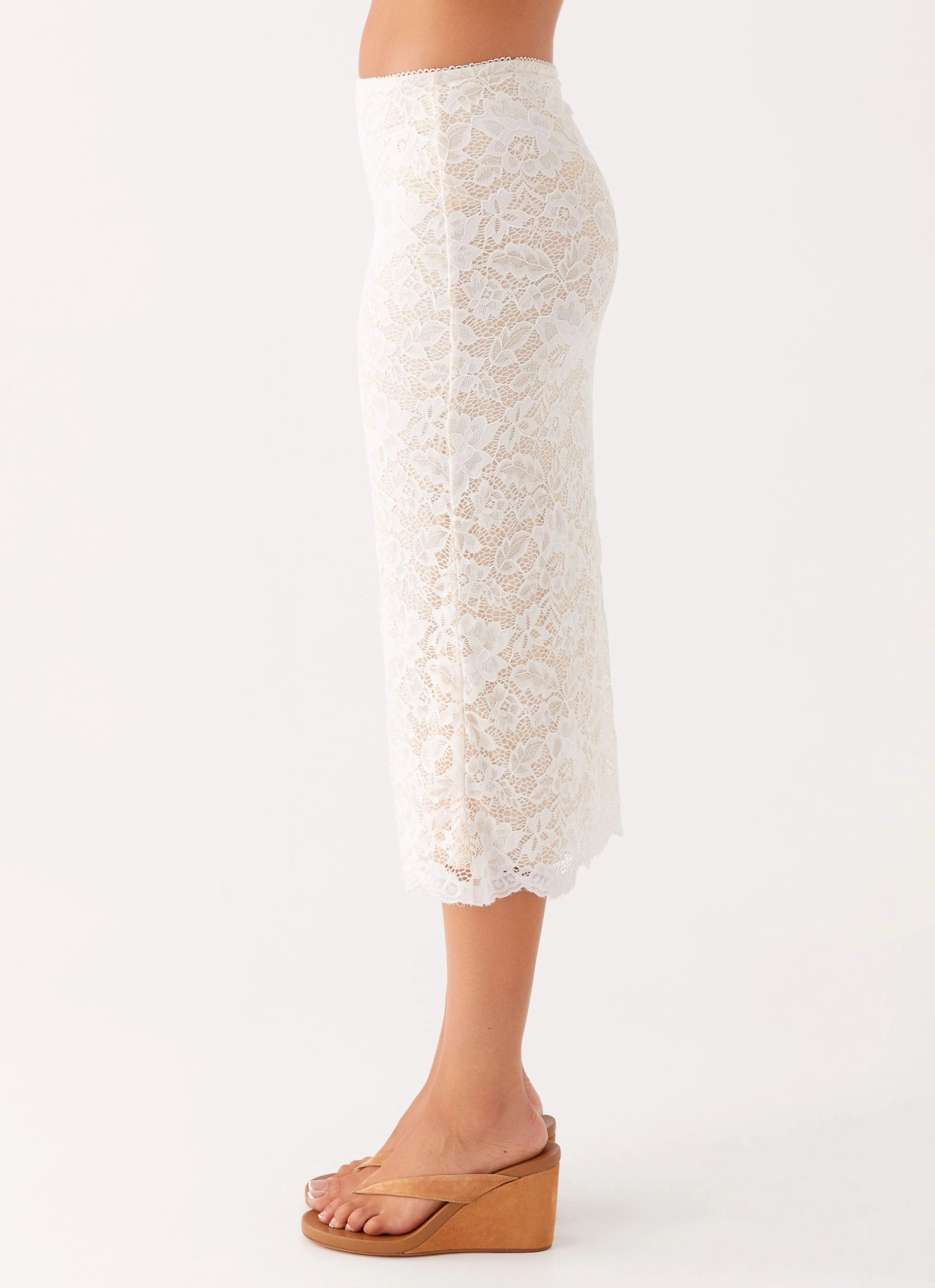 Crystal Clear Lace Midi Skirt - Ivory
