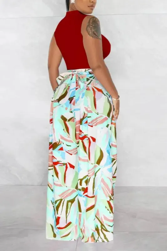 Cut-Out Crop Top Watercolor Pant Set