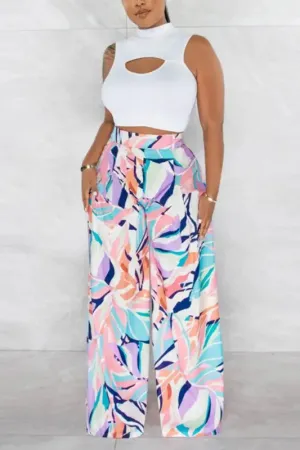 Cut-Out Crop Top Watercolor Pant Set