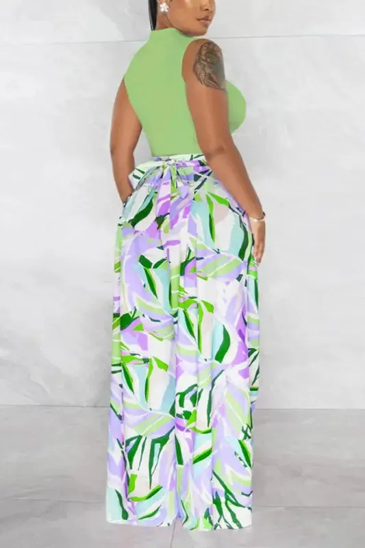 Cut-Out Crop Top Watercolor Pant Set