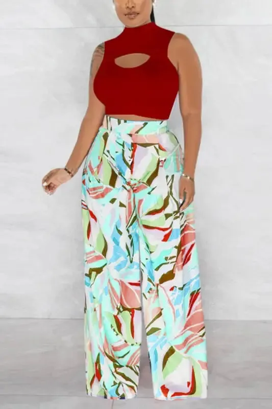 Cut-Out Crop Top Watercolor Pant Set