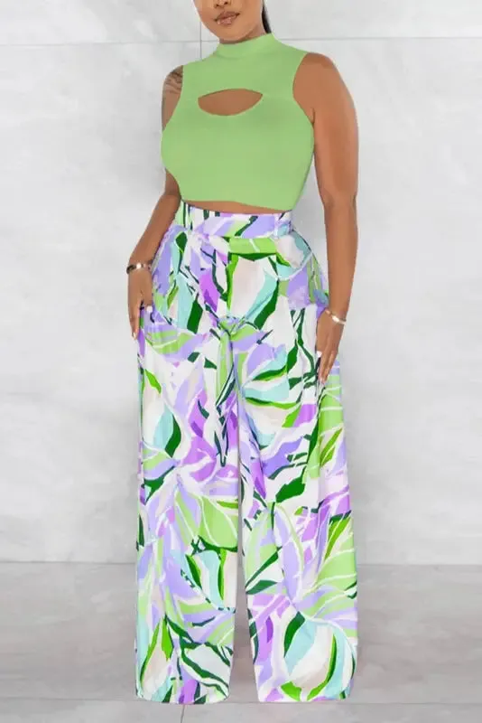Cut-Out Crop Top Watercolor Pant Set