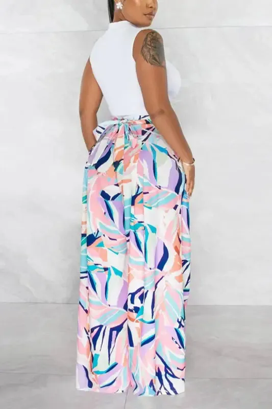 Cut-Out Crop Top Watercolor Pant Set