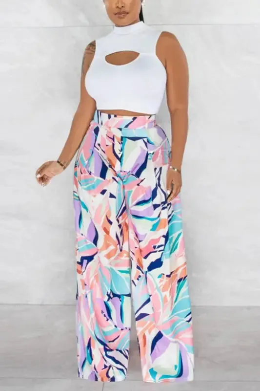 Cut-Out Crop Top Watercolor Pant Set