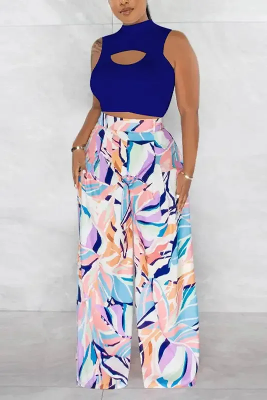 Cut-Out Crop Top Watercolor Pant Set
