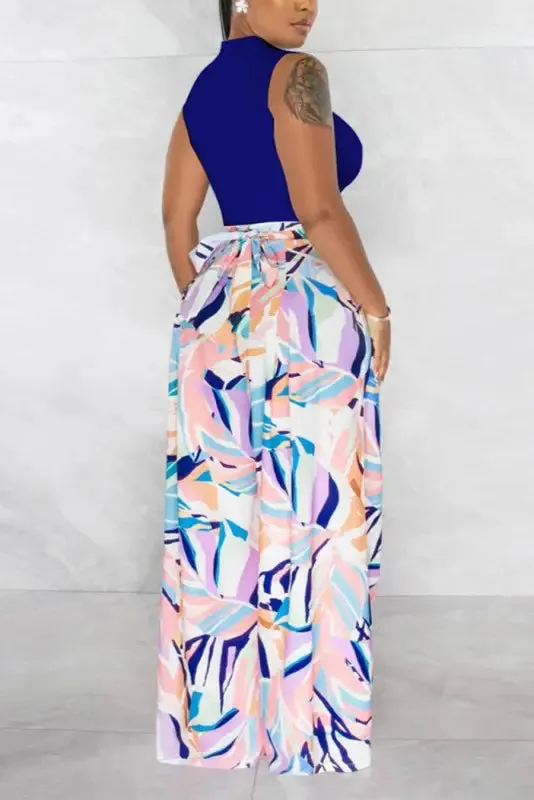 Cut-Out Crop Top Watercolor Pant Set
