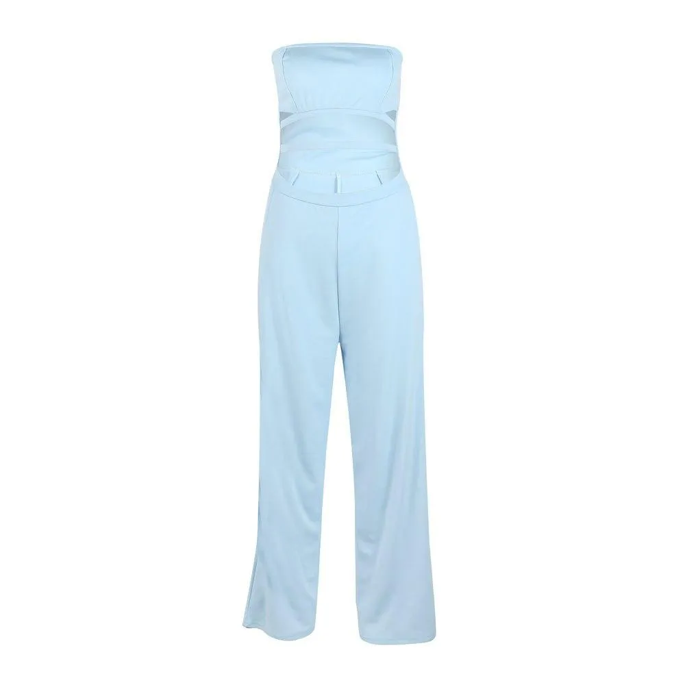 Cut Out Strapless Long Pants Pocket Romper Jumpsuit