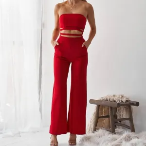 Cut Out Strapless Long Pants Pocket Romper Jumpsuit