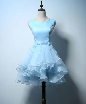 Cute Blue A Line Short Prom Dress, Blue Evening Dress
