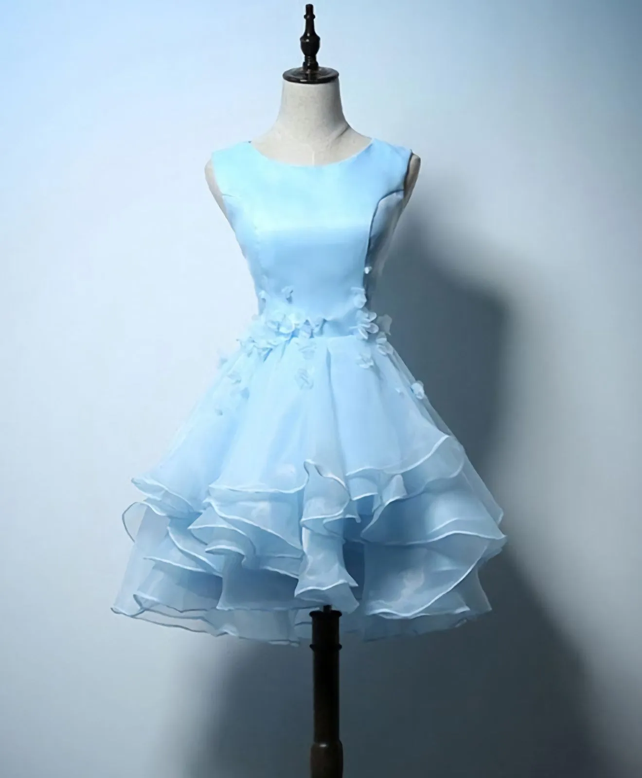 Cute Blue A Line Short Prom Dress, Blue Evening Dress