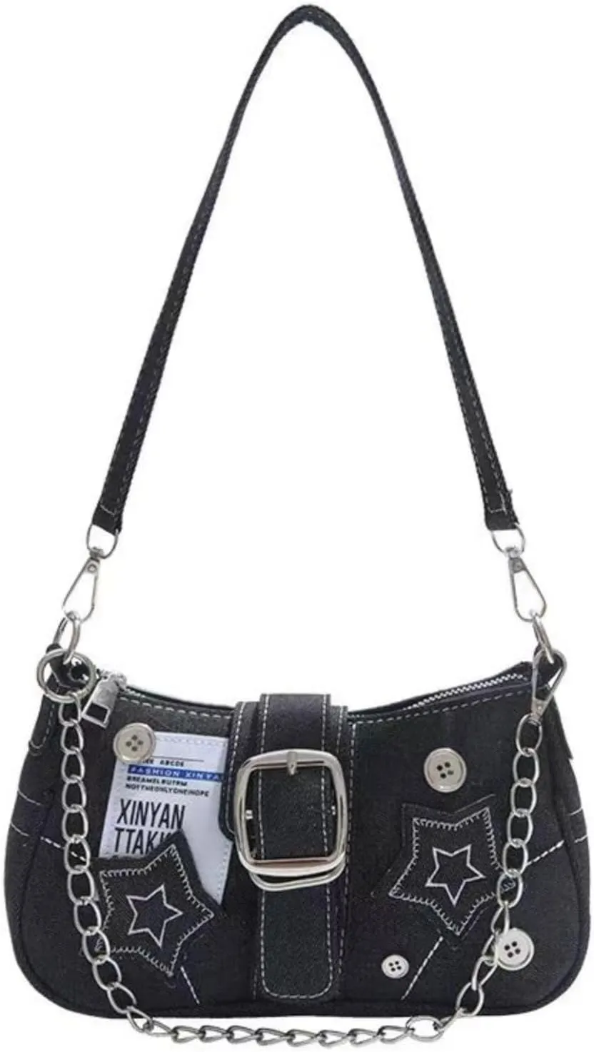 Cute Y2k Purse, Black y2k Shoulder Bag Crossbody Purse, Y2Ks Accessories Goth Punk Style Bag for Women Girl
