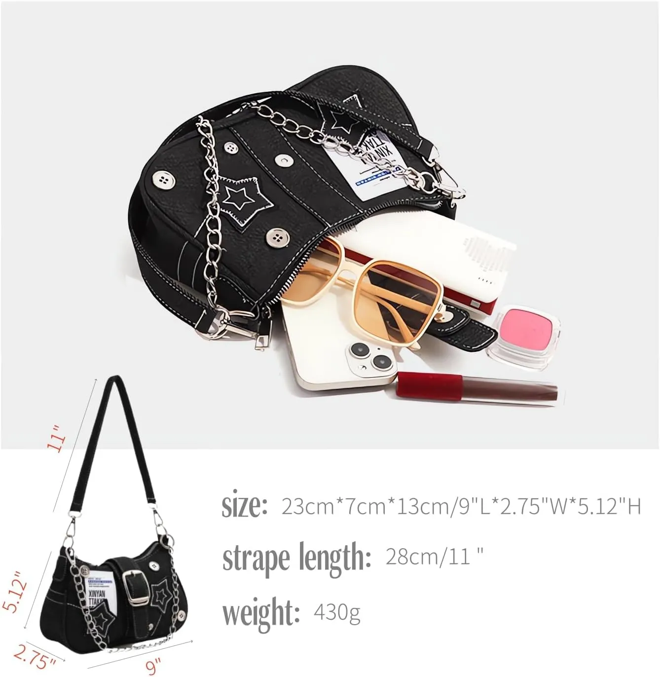 Cute Y2k Purse, Black y2k Shoulder Bag Crossbody Purse, Y2Ks Accessories Goth Punk Style Bag for Women Girl