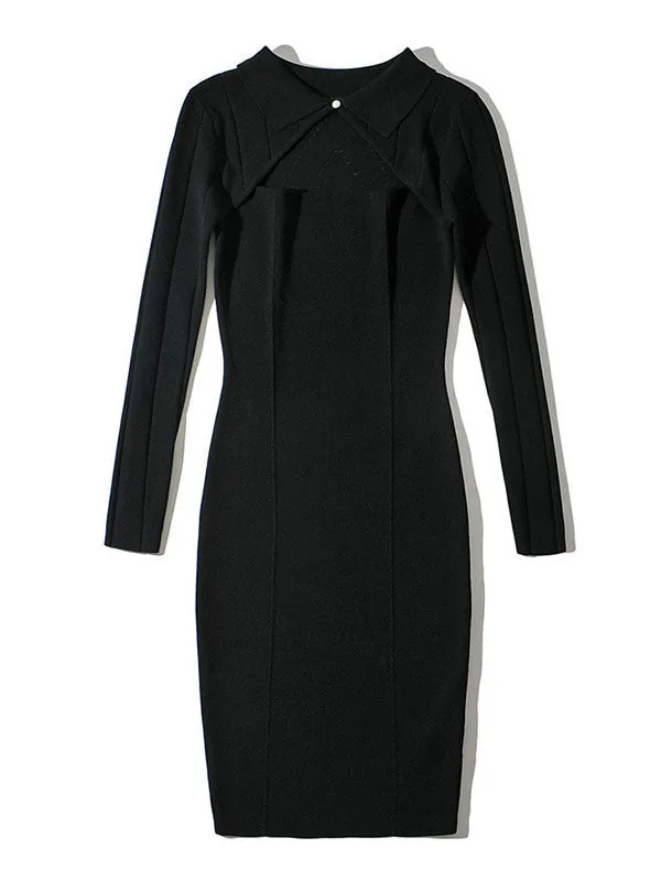 Cutout Long Sleeve Knit Midi Dresses